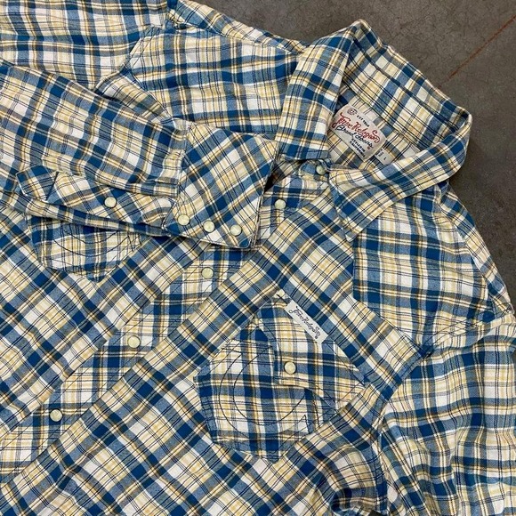 True Religion Other - True‎ Religion Western Shirt Mens Blue Yellow Madras Plaid Pearl Snap Rodeo S